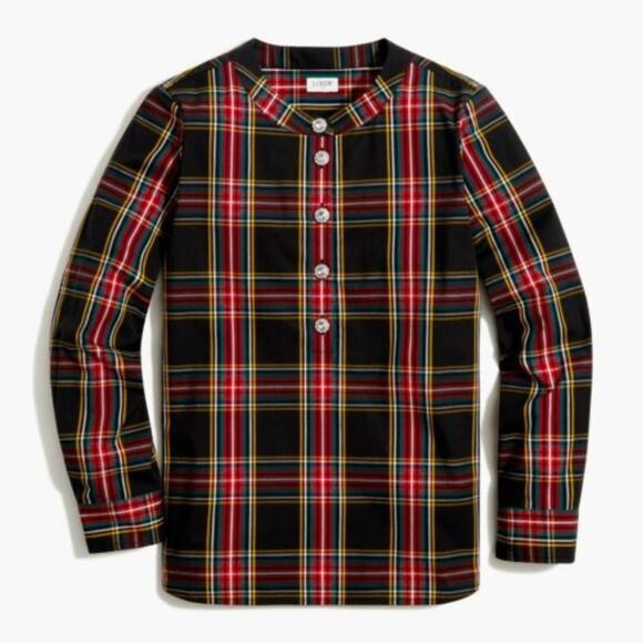 NWT J. Crew Stewart Tartan Plaid Tunic with Jeweled Buttons - Picture 4 of 11